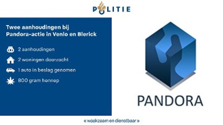 Venlo - Blerick - Twee aanhoudingen bij Pandora-actie in Venlo en Blerick