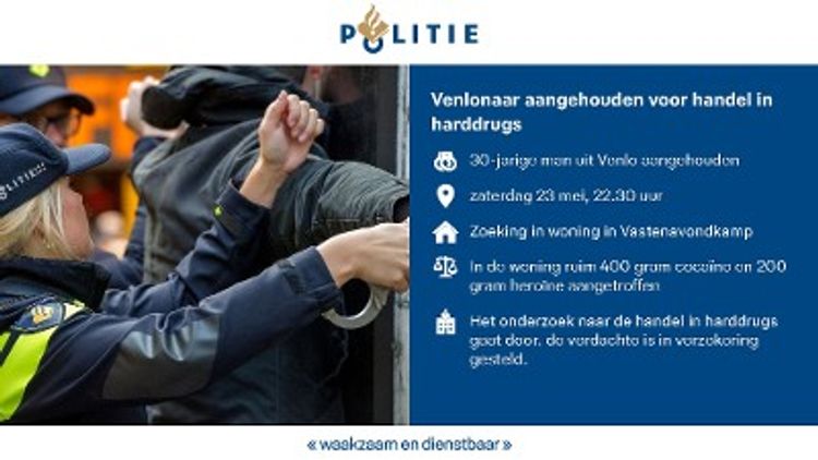 Venlo - Man aangehouden voor handel in harddrugs
